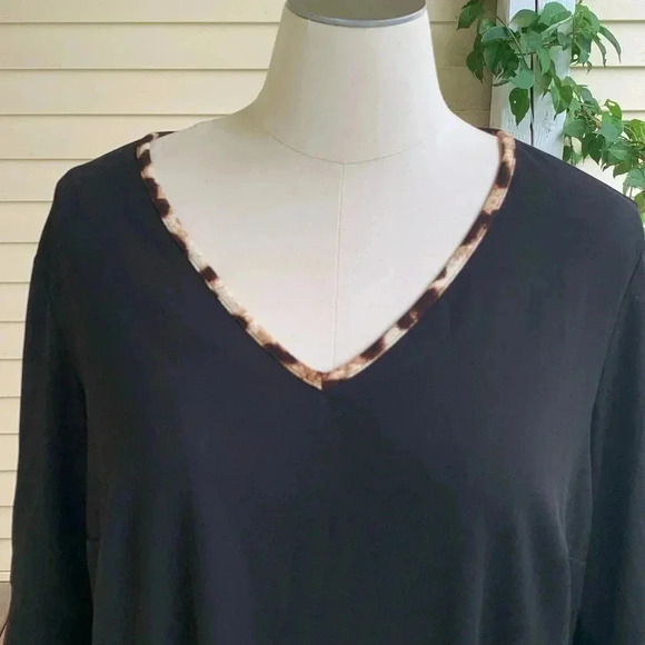 NWT Cato Dress Plus 24W Hello Sunshine Tiered Bell Sleeves Black Leopard Trim - Picture 5 of 9